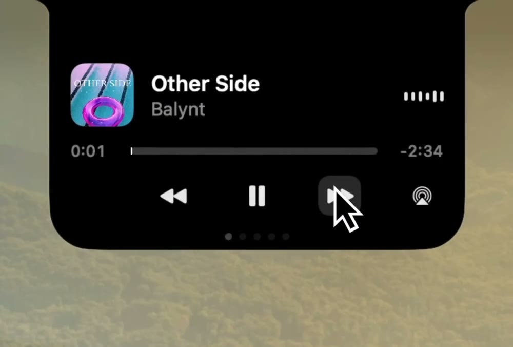 Ledge's Now Playing card open under the MacBook notch, with album art, a scrub bar, playback buttons and an AirPlay button